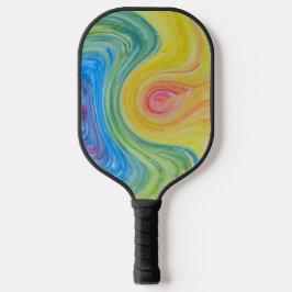Abstracte verf van ronddraaiende regenboog pickleball paddle