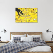 Abstracte verf, zwart en geel | Beste kunst Canvas Afdruk (Insitu (Slaapkamer))