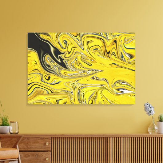 Abstracte verf, zwart en geel | Beste kunst Canvas Afdruk (Insitu (Woonkamer))
