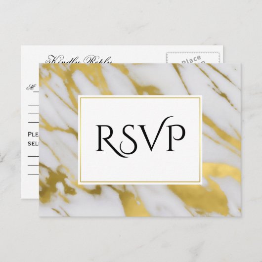 Abstracte verfijning Golden Marble RSVP Uitnodiging Briefkaart (Voorkant / Achterkant)