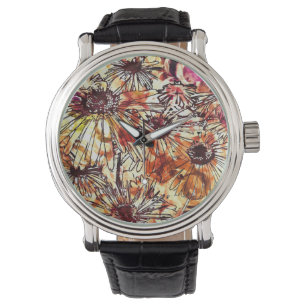 Abstracte verfklodder zonnebloempatroon horloge