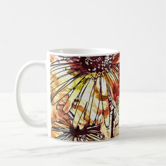 Abstracte verfklodder zonnebloempatroon koffiemok (Links)