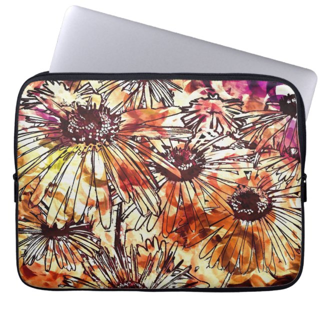 Abstracte verfklodder zonnebloempatroon laptop sleeve (Voorkant)