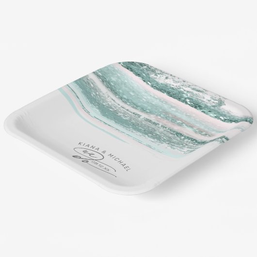 Abstracte verflijnen bruiloft We maken Blauwgroen  Papieren Bordje (Gebogen)