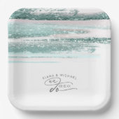 Abstracte verflijnen bruiloft We maken Blauwgroen  Papieren Bordje (Voorkant)