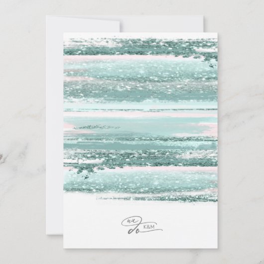 Abstracte verflijnen bruiloft We maken Blauwgroen  Save The Date (Achterkant)