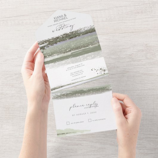 Abstracte Verflijnen Wedding ID886 All In One Uitnodiging (Afscheurbaar)