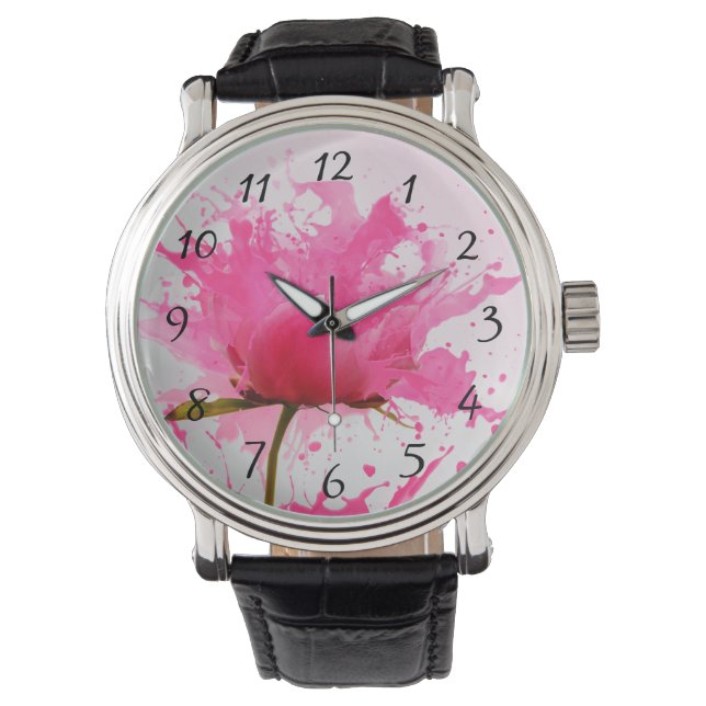 Abstracte verfplaat met roze ventilator horloge (Voorkant)
