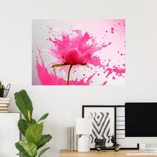 Abstracte verfplaat met roze ventilator poster (Thuiskantoor)