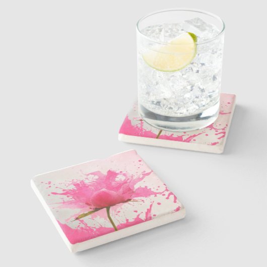 Abstracte verfplaat met roze ventilator stenen onderzetter (Zijkant)