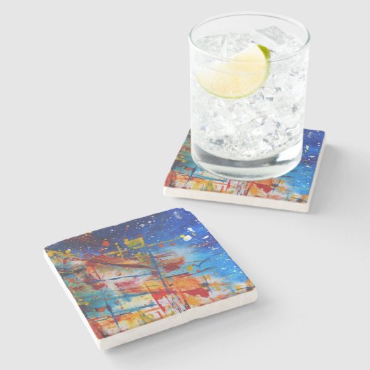 Abstracte verfplaat stenen onderzetter (Zijkant)