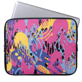 Abstracte verfspatten geel blauw roze modern. laptop sleeve