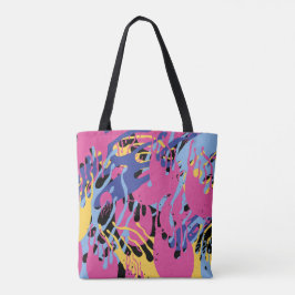 Abstracte verfspatten geel blauw roze modern. tote bag
