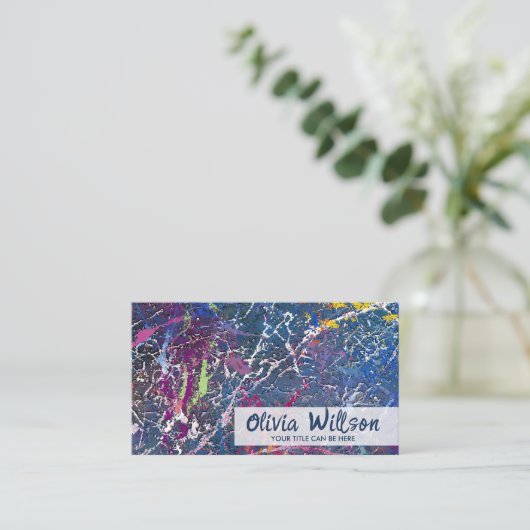 Abstracte verfspatten originele kunst visitekaartje (Staand voorkant)