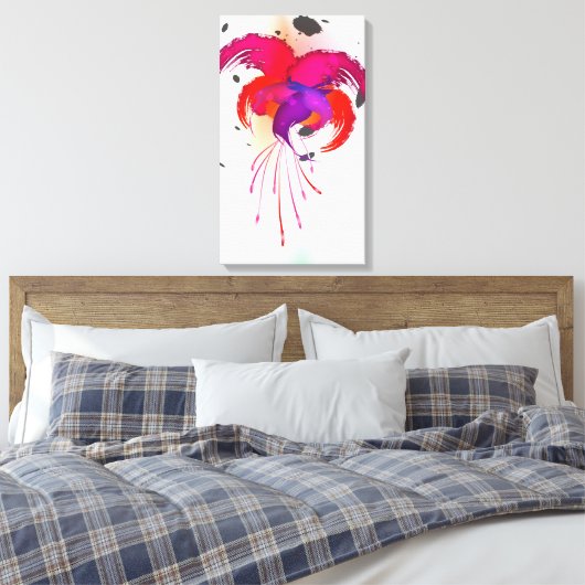 Abstracte verfspetter Fuchsia Canvas Afdruk (Insitu (Slaapkamer))