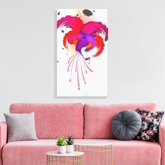 Abstracte verfspetter Fuchsia Canvas Afdruk (Insitu (Woonkamer))