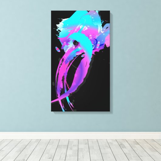 Abstracte Verfspetter Lila Borstroller 2 Canvas Afdruk (Insitu (Houten vloer))