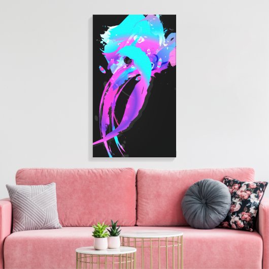 Abstracte Verfspetter Lila Borstroller 2 Canvas Afdruk (Insitu (Woonkamer))