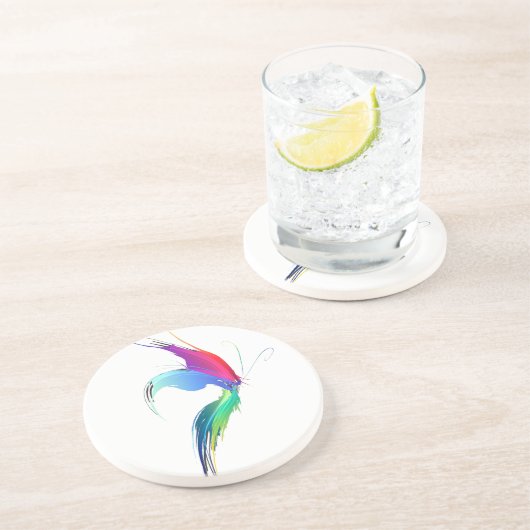 Abstracte verfsplattervlinder zandsteen onderzetter (Zijkant)