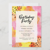 Abstracte verjaardag uitnodiging | Roze en sinaasa (Voorkant)