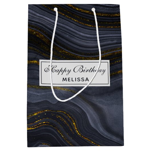 Abstracte verjaardag van de moderne zwarte en goud medium cadeauzakje (Voorkant)