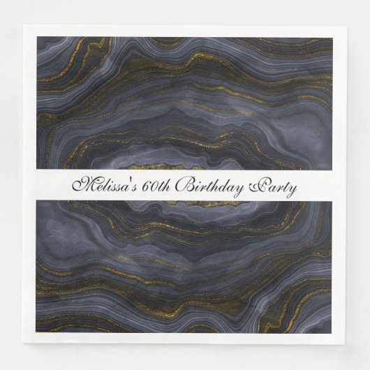Abstracte verjaardag van de moderne zwarte en goud servet (Voorkant)