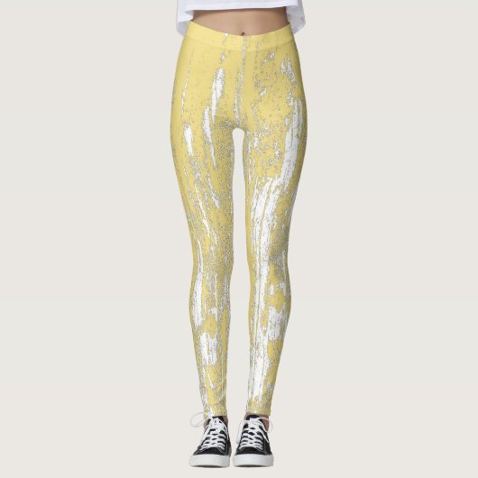 Abstracte, vervormde, Trendy gele kool Leggings (Voorkant)