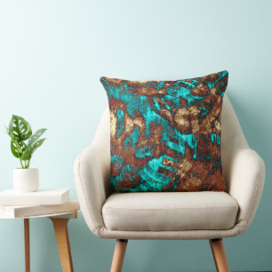 Abstracte, vervormde turquoise Cream Brown textuur Kussen