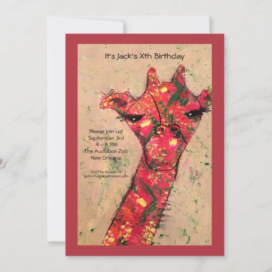 Abstracte vetrijke giraffe Birthday Party Invitati Kaart (Voorkant)