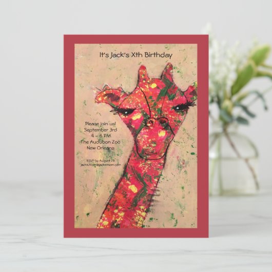 Abstracte vetrijke giraffe Birthday Party Invitati Kaart (Staand voorkant)