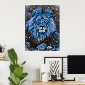 *~* Abstracte Vette Keltische LION AP23 Blauw Poster (Thuiskantoor)