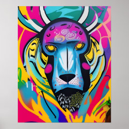 Abstracte vibrant Lion Wall Art Poster