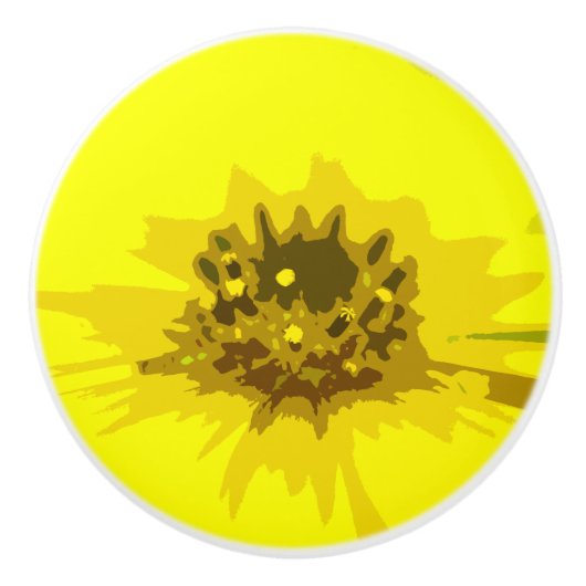 Abstracte Viergele Daisy Flower Keramische Knop (Voorkant)