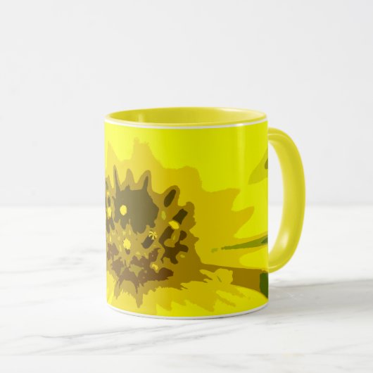 Abstracte Viergele Daisy Flower Mok (Voorkant rechts)