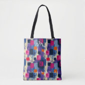 Abstracte vierkanten in blauw en roze met geometri tote bag (Voorkant)