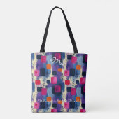Abstracte vierkanten in blauw en roze met geometri tote bag (Achterkant)