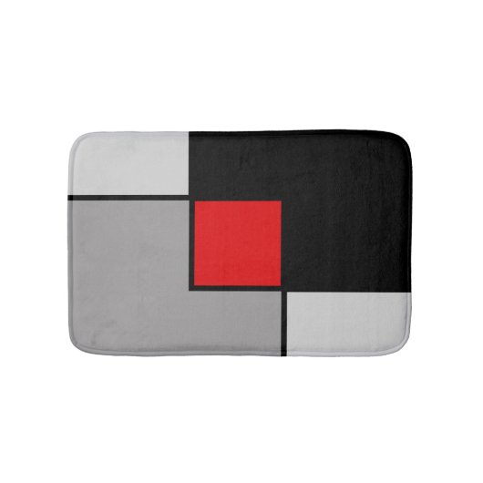 Abstracte vierkanten in zwart grijs & rood badmat (Voorkant)