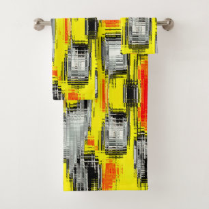 Abstracte vierkantjes gevormd uit krassen boven ge bad handdoek
