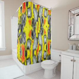 Abstracte vierkantjes gevormd uit krassen boven ge douchegordijn