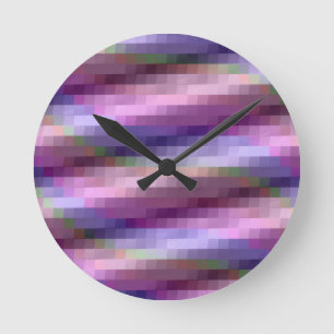 Abstracte vierkantjes in Paars, roze en blauw Ronde Klok
