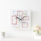 Abstracte vierkantjes Midden-Centraal Rood Blauw G Vierkante Klok (Huis)