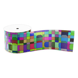 Abstracte vierkantjes vormen veelkleurig patroon grosgrain lint
