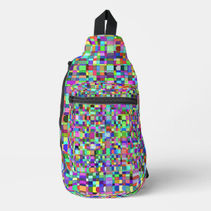 Abstracte vierkantjes vormen veelkleurig patroon sling bag
