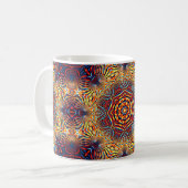 Abstracte vierkantsachtergrond. Symmetrische ronde Koffiemok (Voorkant links)