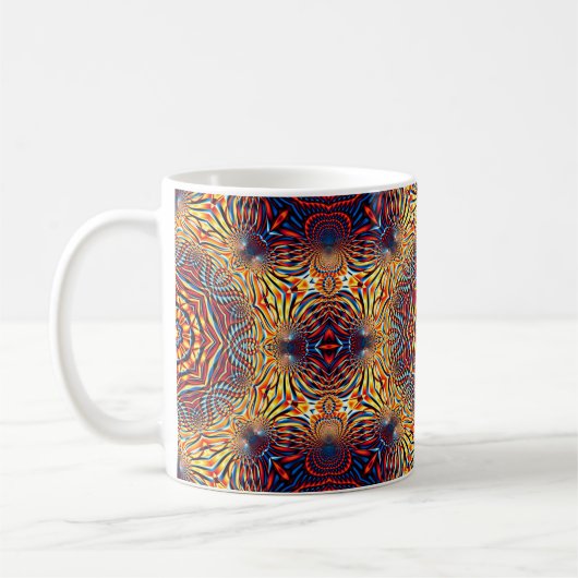 Abstracte vierkantsachtergrond. Symmetrische ronde Koffiemok (Links)