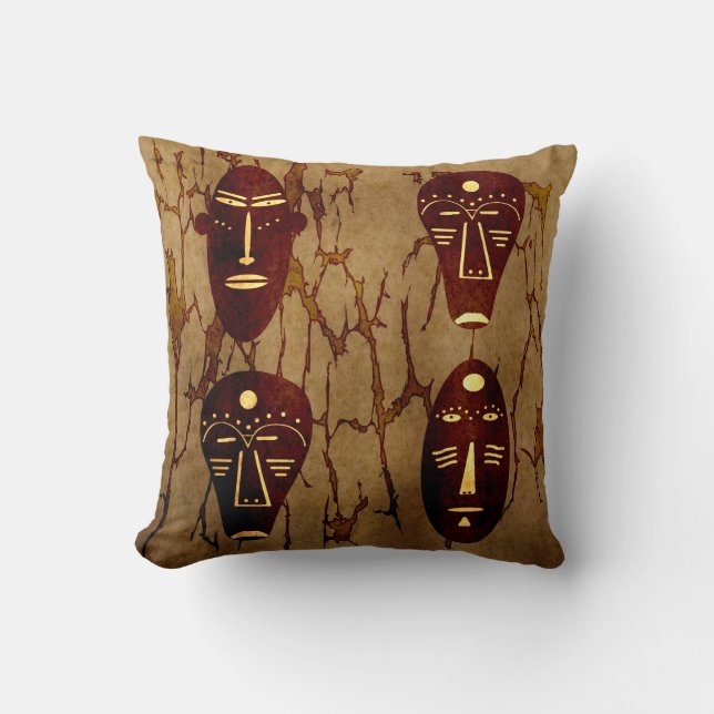 Abstracte vintage Afrikaanse stamgezichtskunst tek Kussen (Voorkant)