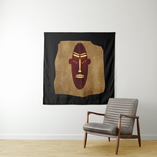 Abstracte vintage Afrikaanse stamgezichtskunst tek Wandkleed (In situ)