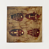 Abstracte vintage Afrikaanse stamgezichtskunst tek Wandkleed (Voorkant (horizontaal))