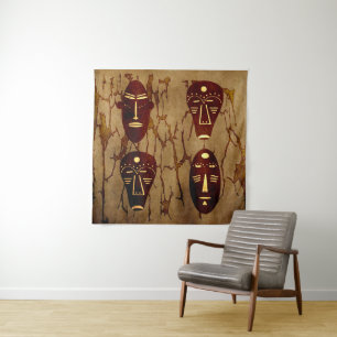 Abstracte vintage Afrikaanse stamgezichtskunst tek Wandkleed