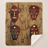 Abstracte vintage Afrikaanse stamgezichtskunstteke Sherpa Deken (Voorkant)